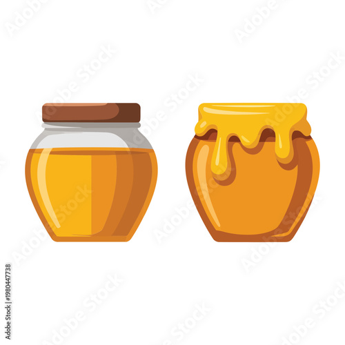 Golden honey jar illustration, organic product promotion, gourmet tasting event poster, local apiary branding, natural sweetener marketing, vector graphic elements