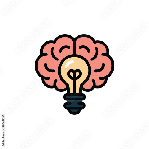 Idea brain light bulb icon, creativity workshop poster, innovation lab branding, design thinking session, startup pitch event vector illustration
