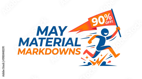 May Material Markdowns Sale Banner with Running Figure