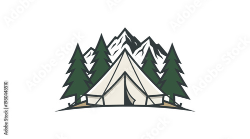 Camping Adventure Logo with Tent Trees and Mountains