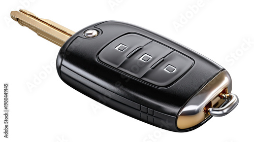 Car Key Closeup: A sleek and modern car key is presented in sharp detail, featuring a sophisticated design, revealing the promise of new adventures and open roads.