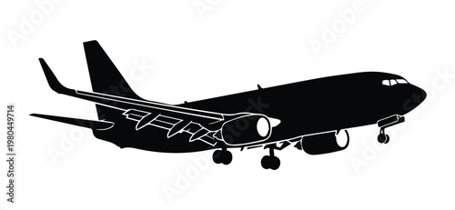 Airplane Landing Shape Icon Silhouette Vector black design on a white background