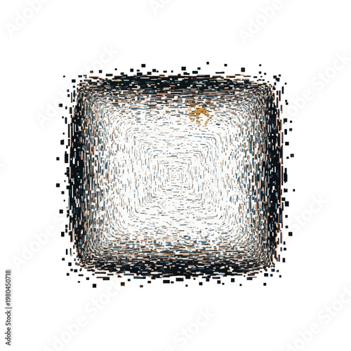 Abstract cube with glitch effect and digital noise