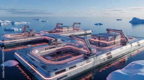 Floating structures with illuminated outlines in open water