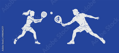 sporty boy and girl playing padel