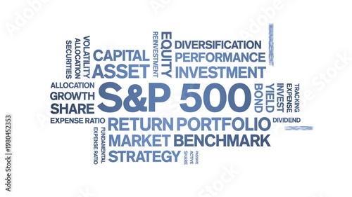 S&P 500 index fund animated word cloud-text design animation tag kinetic typography seamless loop.