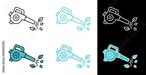 Leaf blower garden tool icon for yard cleanup and landscaping in line and fill style