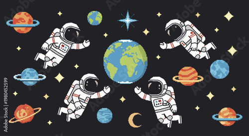 Astronauts and Planets in Space.
