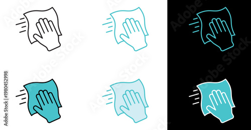 Hand wiping cloth icon for cleaning and hygiene in line and fill style