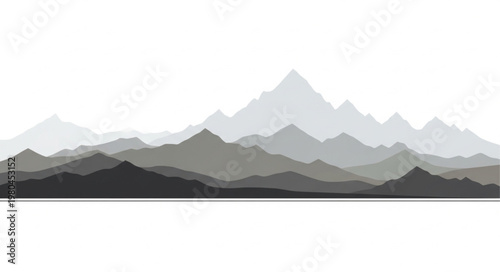 Monochromatic Mountain Range Silhouette - A Serene Landscape Illustration.