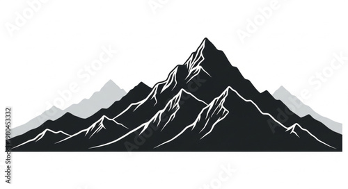 Majestic Mountain Range Silhouette with Jagged Peaks and Snowy Highlights.