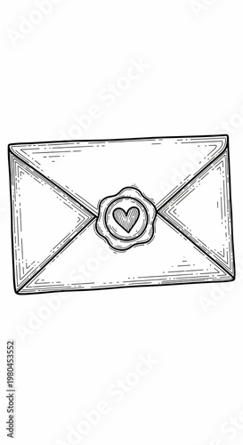 Hand-drawn love letter with wax seal, a timeless message of affection.