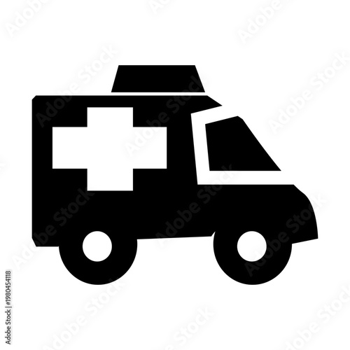 glyph solid black ambulance car icon illustration vector. representative car for first aid kit  and hospital theme.