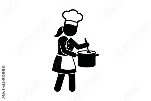 Skilled female cook preparing delicious food in a pot, demonstrating culinary art
