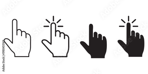 Four different hand icons pointing with index finger on white background