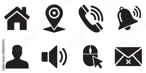 Set of modern black and white web interface icons for user experience  various symbols