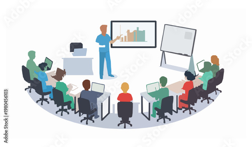 Doctor training nurses interns medical seminar flat vector illustration