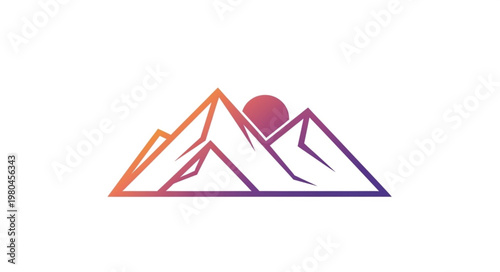 Mountain range with sun rising behind peaks, minimalist line art.