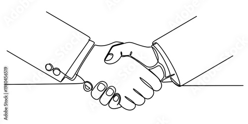 A minimalist single continuous line drawing illustration of a professional business handshake.n