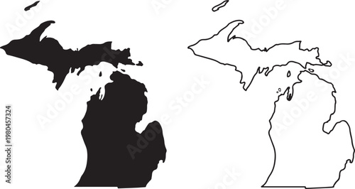 michigan map silhouette and outline design vector art illustration isolated on transparent background