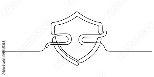 Minimalist single line drawing of a shield representing security and digital data protection concepts