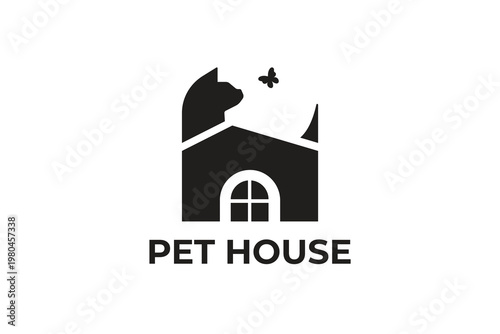 Pet House Logo Cat and Butterfly Design