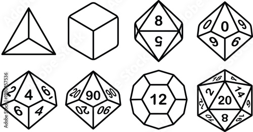 Set of various polyhedral dice used for tabletop roleplaying games