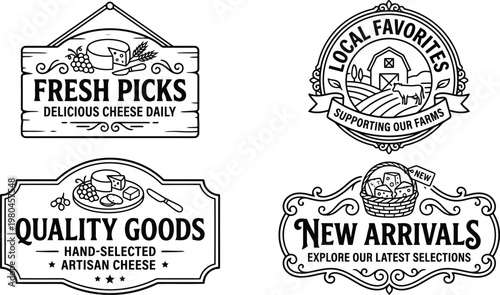 Set of vintage cheese shop labels and badges