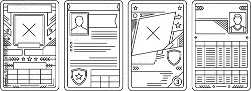 Set of four different sports trading card templates with outline style
