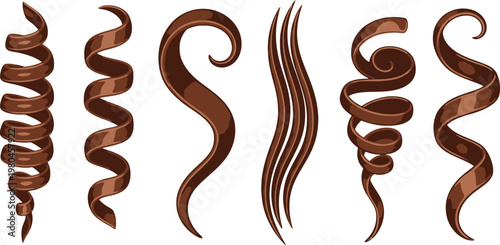 Chocolate Sauce Drip and Swirl Vector Set with Liquid Cocoa Shapes for Dessert Decoration, Sweet Food Design and Creative Topping Illustration