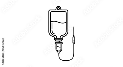 Medical IV Drip Bag Icon, Healthcare Infusion Therapy, Hospital Fluid Treatment, Clean Line Art