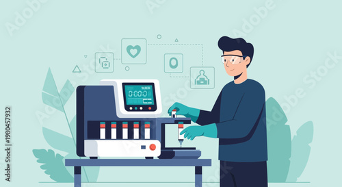 Medical Laboratory Scientist Operating Automated Blood Analyzer Machine for Diagnostics