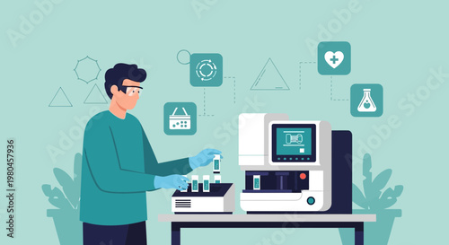 Medical Laboratory Scientist Working with Automated Analyzer and Samples