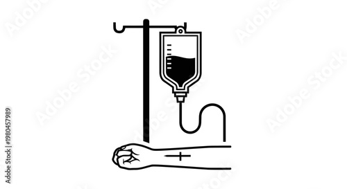 Medical IV drip infusion into patient's arm, healthcare, treatment, and medical care concept