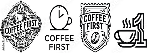 Set of four black and white coffee shop logo designs
