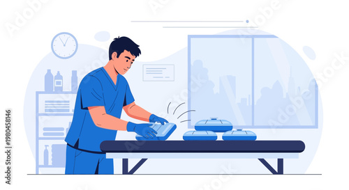 Medical Professional Cleaning Equipment in Clinic Room