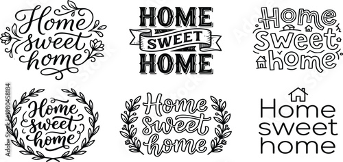 Set of six handlettered home sweet home quotes