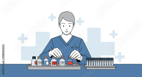 Medical professional handling samples in laboratory, science research, healthcare concept