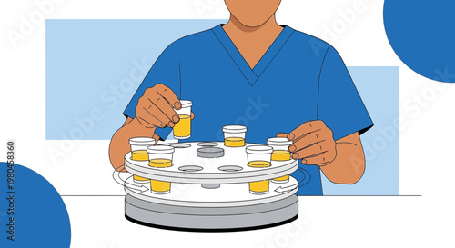 Medical professional handling urine samples in a laboratory centrifuge