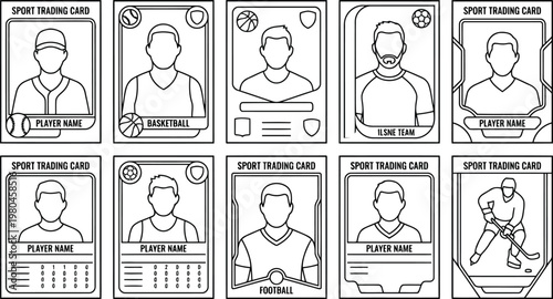 Set of sport trading cards with various athletes and sports equipment