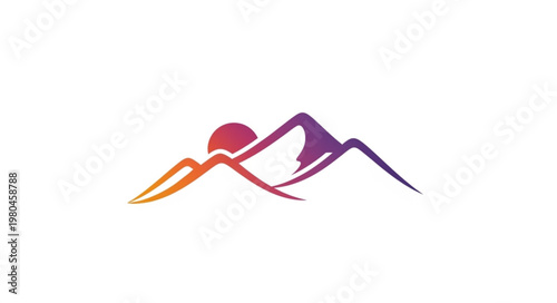 Stylized Mountain Range Silhouette with a Gradient Sun.