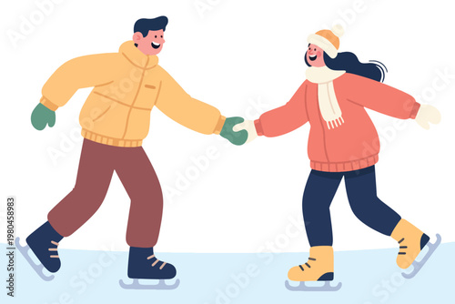 Illustration Of A Warmly Dressed Couple Playing Ice Skating Vector Design Template