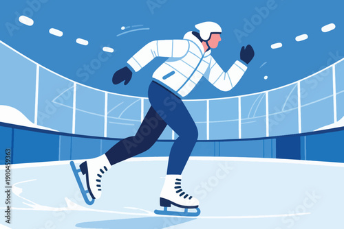 Illustration Of A Male Skater Practicing On An Ice Rink Under Bright Lights Vector Design Template