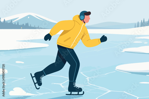 Illustration Of Speed Skating Athletes Practicing Outdoors On A Winter Day Vector Design Template