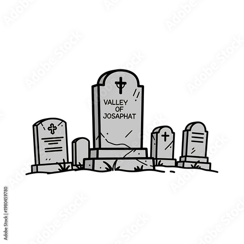 Valley of Josaphat Cemetery Tombstone Vector Illustration