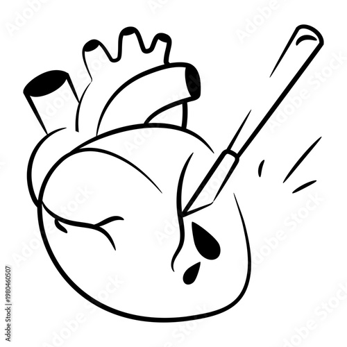 Doodle style icon showing a heart surgery