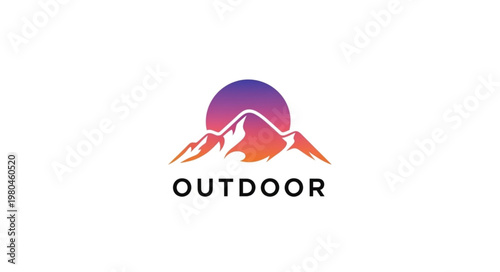 Vibrant Mountain Logo Design with Sunset Silhouette for Outdoor Brand.