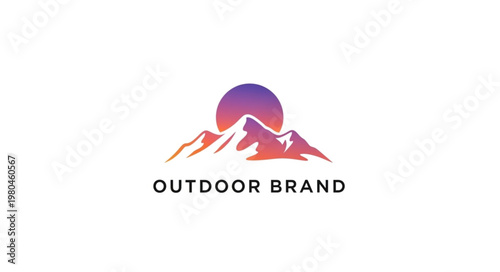 Mountain peak logo with a sunset backdrop, ideal for outdoor brands.