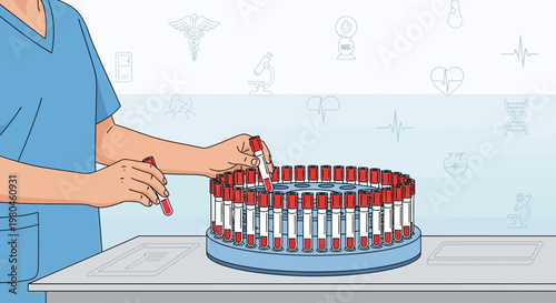 Medical professional loading blood samples into a laboratory centrifuge for analysis