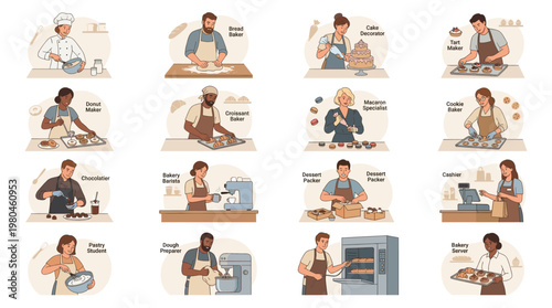 People cooking and preparing meals at home with kitchen appliances ingredients and utensils in modern flat vector illustration